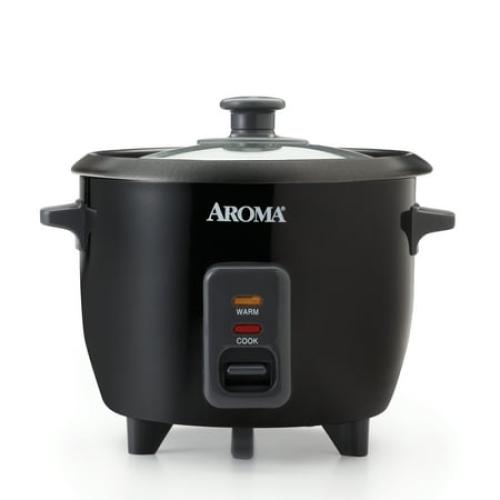 Aroma 6-Cup Electric Rice Cookers, Black - Nonstick Interior