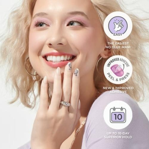 KISS imPRESS Design Press on Nails, Dazzle, White, Medium Almond, 30 Count