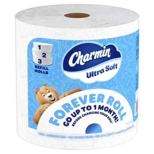 Charmin Toilet Paper Ultra Soft, Forever Roll Refill Rolls, 2-ply Bath Tissue, 3 Count