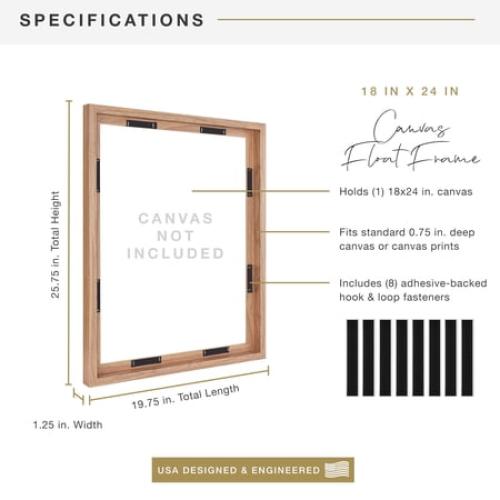 MCS Canvas Float Frames 16x20 Frame, Black Frame for Finished Canvases, Vertical & Horizontal Wall Hanging Large Frame with Adhesive for Canvas Paintings (1-Pack)