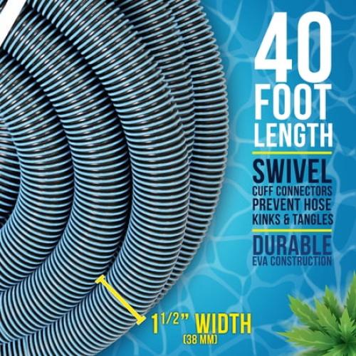 U.S. Pool Supply 1-1/2 x 40 Foot Professional Heavy Duty Spiral Wound Swimming Pool Vacuum Hose with Kink-Free Swivel Cuff, Flexible - Connect to Vacuum Heads, Skimmer, Filter Pump Inlet, Accessories