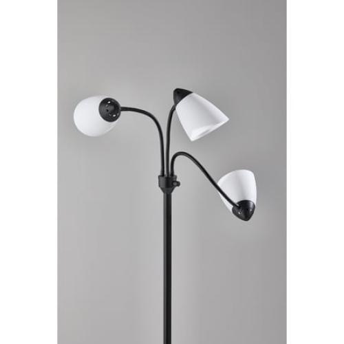 Mainstays 3 Head Adjustable Floor Lamp, Black with White Plastic Shades, Classic, Young Adult, Adult use.