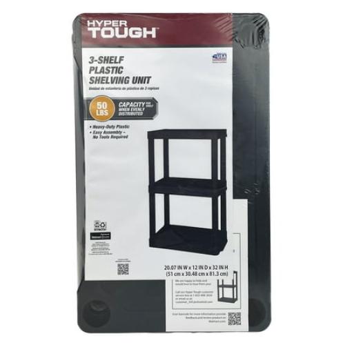 Hyper Tough Black Plastic 3-Tier 32 H x 20.07 W x 12 D, 150lb Total Capacity
