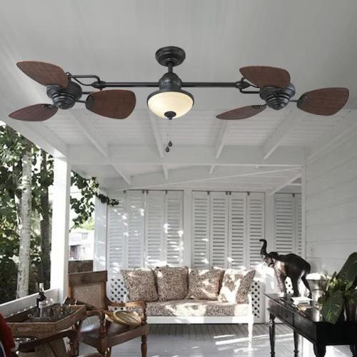 Harbor Breeze Twin Breeze II 74-in Outdoor Oil Rubbed Bronze with Brown Wicker Blades Ceiling Fan With Light 6 -Blade )