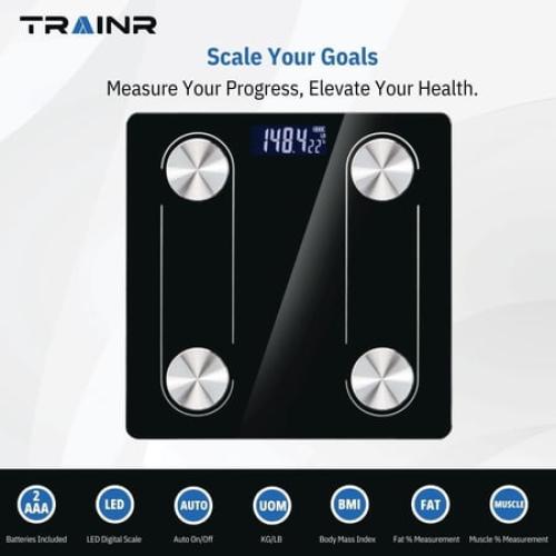 Digital Body Scale Trnr-BDYSCLE-BLK, Home Essential Body Weight Scale for People, Durable Bathroom Accessory, Compatible with Apple and Android OS, Workout and Fitness Equipment