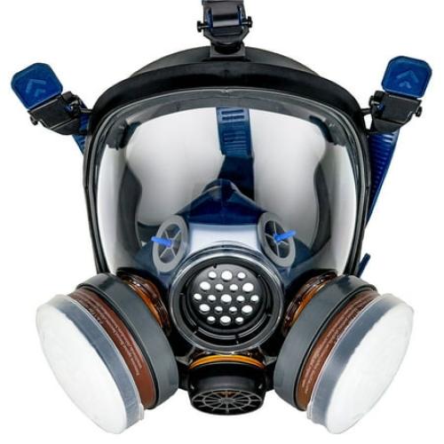 Parcil Safety PT-100 Organic Vapor Full Face Respirator Gas Mask - Dual Activate Filtration - Impact Resistant Lens - Never-Fog Technology