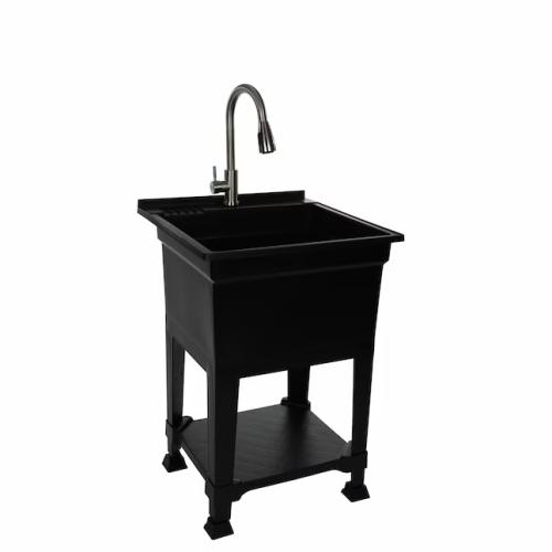 Project Source 24-in x 24-in 1 -Basin Black Freestanding Utility tub with Drain with Faucet