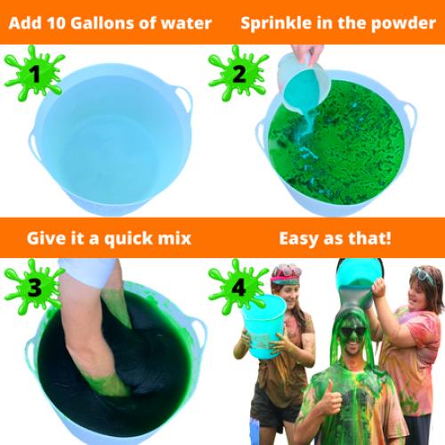 4 Pack PARTY GOAT Instant Slime Powder for Slime Games & Color Runs, Bulk 4 Color Kit, 40 Gallons