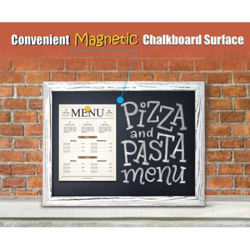 Magnetic Wall Chalkboard, Large Size 18 x 24, Rustic Wood Frame, Chalkboard Sign, Vertical or Horizontal Wall Mount, Includes Chalk and Eraser, by Better Office Products (Whitewash)