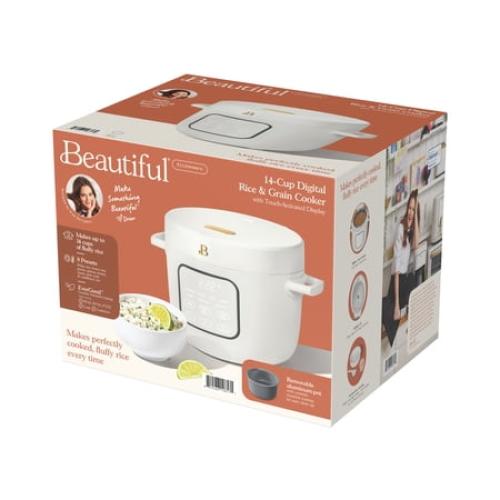 Beautiful 14-Cup Cooked, 6-Cups Uncooked Electric Rice and Grain Cooker, EverGood™ Ceramic Nonstick Coating, White Icing by Drew Barrymore