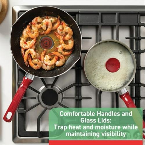 T-fal Easy Care 12-Piece Non-Stick Cookware Set, Pots and Pans, Red
