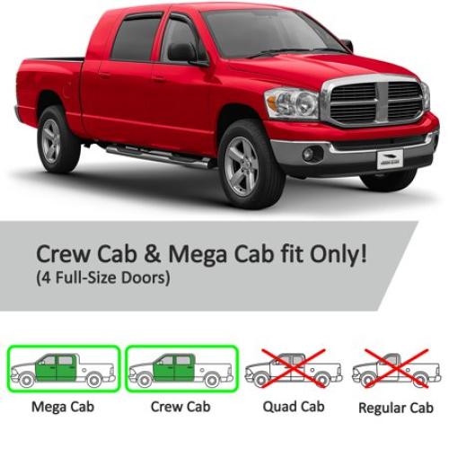 Voron Glass in-Channel Extra Durable Rain Guards for Dodge RAM 2002-2008 MegaCab, Window Deflectors, Vent Window Visors, 4 Pieces - 200691