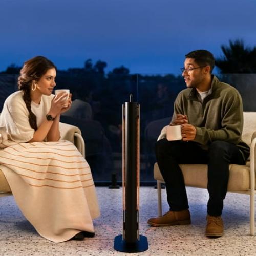 EAST OAK 1500W Patio Heater, Table Side Portable Electric Heater with Double-Sided Heating & 3 Heating Levels, IP65 Waterproof Outdoor Heater with Remote, and Protection from Tip-over & Overheating