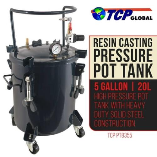 5 Gallon (20 Liters) Pressure Pot Tank for Resin Casting - Heavy Duty Powder Coated Pot with Air Tight Clamp On Lid, Caster Wheels, Regulator, Gauge - Use for Curing Resin in Casting Molds