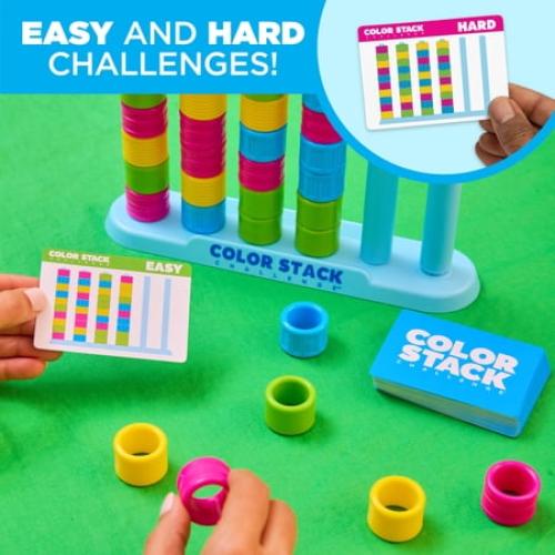 Color Stack, Color Matching Puzzle Game for Families, Includes 2 Stack Racks, 50 Challenge Cards, 80 Rings