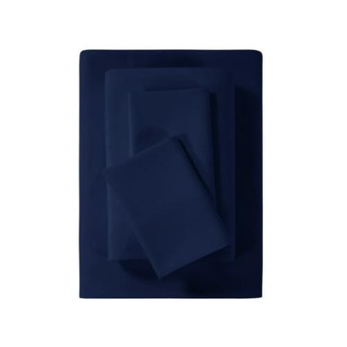 Mainstays Super Soft Recycled Brushed Microfiber Bed Sheet Set, Queen, Navy, 4 Piece
