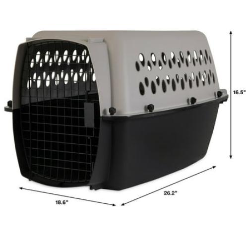 Vibrant Life Pet Kennel Small/Medium 26 Dog Crate, Plastic Travel Pet Carrier for Pets 15-25 lb, Grey