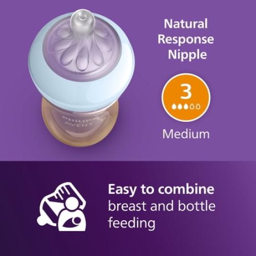 2Pack 9oz Philips Avent Ppsu Natural Baby Bottles with Medium Flow Nipples (Flow 3), 9oz, with Decoration, 2-Pack, SCY943/02