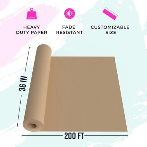 Bryco Goods 36 Inch x 200 Feet - Large Brown Kraft Paper Roll - Made in USA - Ideal for Gift Wrapping, Packing, Shipping, Wall Art, Crafts, Bulletin Boards, Floor Cover or Table Runner
