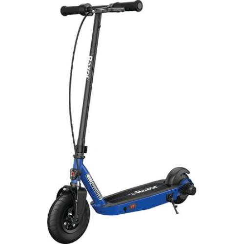 Razor Black Label E100 Electric Scooter - Blue, for Kids Ages 8  and up to 120 lbs, 8 Pneumatic Front Tire, Up to 10 mph & up to 35 mins of Ride Time, 90W Power Core High-Torque Hub Motor - NO CHARGER