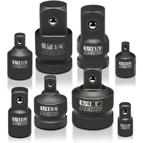 Sizes 1/4”, 3/8”, 1/2, 3/4”, 1 NEIKO 30223A 8 PC Impact Socket Adapter Set, Standard SAE, Cr-V Steel, Impact Driver & Wrench Conversion Kit, Locking Impact Socket Adapters & Reducer Set, Ball Detent, 1/4”, 3/8”, 1/2, 3/4”, 1”