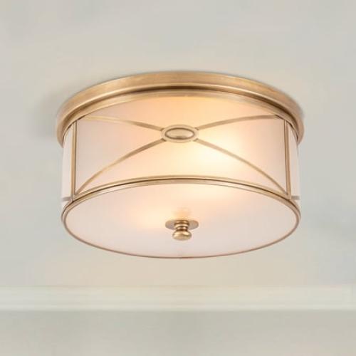 C Cattleya 2-Light Brass Flush Mount with Frosted Glass for Bedroom,Living Room