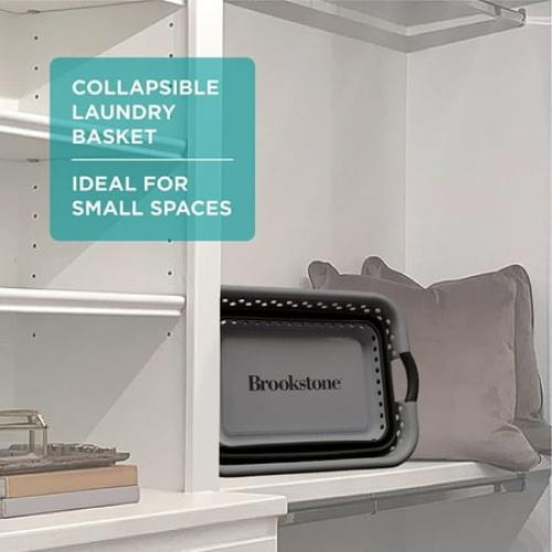 Brookstone 11 Gallon Collapsible Plastic Laundry Basket, Portable Pop-up Hamper, Foldable Storage Container, Washing Tub, Dark Gray