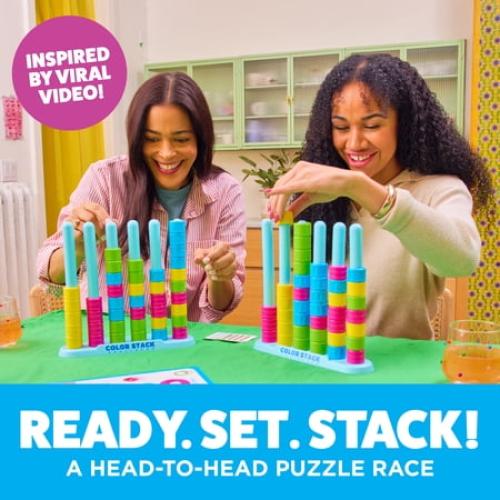 Color Stack, Color Matching Puzzle Game for Families, Includes 2 Stack Racks, 50 Challenge Cards, 80 Rings