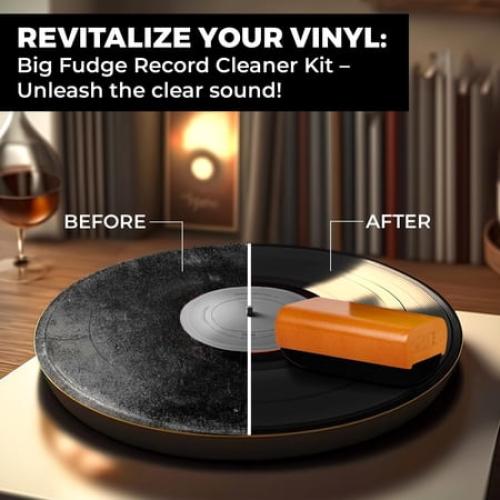 Big Fudge Vinyl Record Cleaning Kit - 4-in-1 Solution with Velvet Brush, Cleaning Liquid, Stylus Brush & Pouch