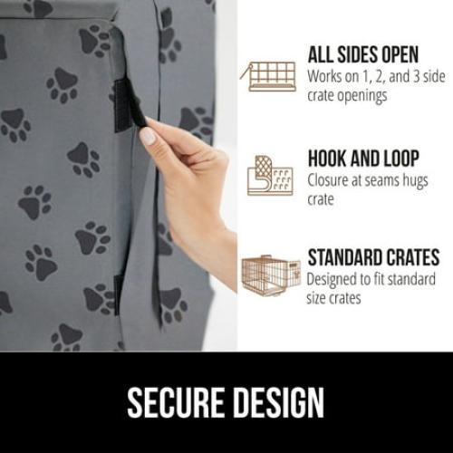GORILLA GRIP Dog Crate Cover, Fits 24 Indoor Kennel Cage, Breathable Mesh Windows, Gray Paw