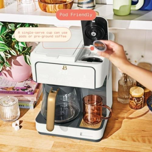 Beautiful Multi-Brew 12-Cup Programmable Drip & Single-Serve Coffee Maker, Black sesame by Drew Barrymore