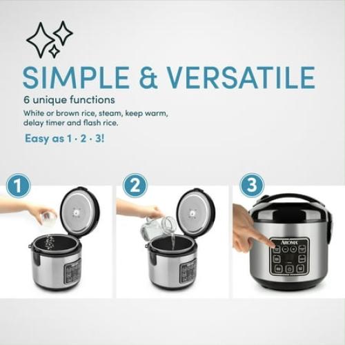 Aroma 8-Cup (Cooked) Rice & Grain Cooker, Steamer, New Bonded Granited Coating