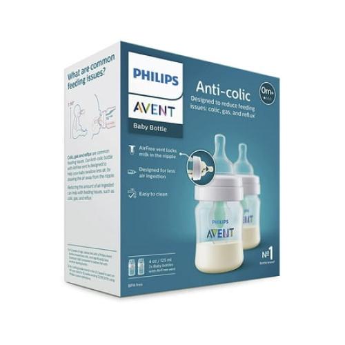 Philips AVENT Anti-Colic Baby Bottles with AirFree Vent, 4oz, 4pk, Clear, SCY701/04