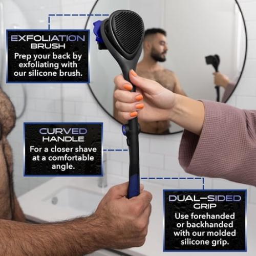 BakBlade 3.0 Mens Back Shaver with 23 Handle – Includes 3 Extra Blade Refills – Pain-Free Shave for Men