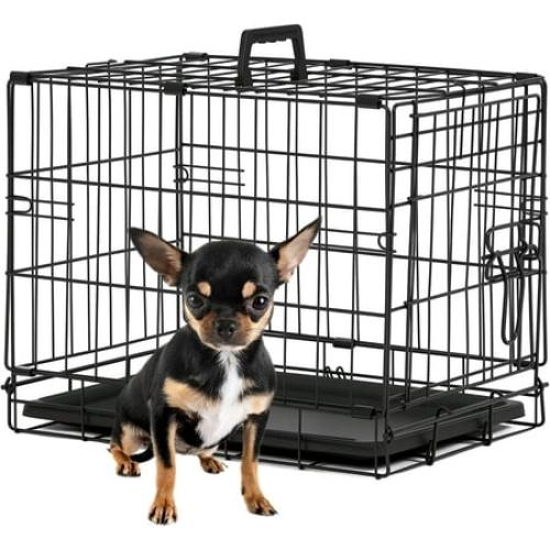 BestPet Dog Crate 18 Foldable Metal Kennel with Double Doors, Secure Slide-Bolt Latches, Leakproof Tray Portable Dog Cage for Small Breeds for Travel, Indoor & Outdoor Use,Black