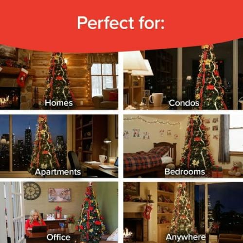 Superstar Santa Pop-Up Christmas Tree, AS-SEEN-ON-TV, Santa Topper Projects North Star, 7 Feet, Opens Instantly, Fully Decorated, Pre-Lit w/ 200 LED Lights, 7 colors, 32 Modes w/ Remote, Stores Flat