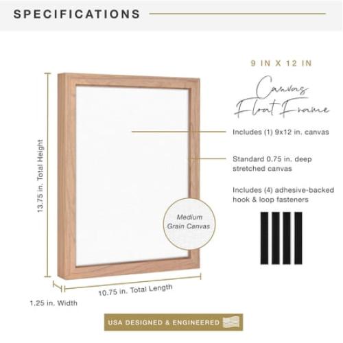 MCS Canvas Float Frames 16x20 Frame, Black Frame for Finished Canvases, Vertical & Horizontal Wall Hanging Large Frame with Adhesive for Canvas Paintings (1-Pack)