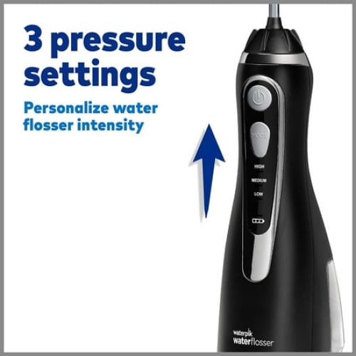 Black Waterpik Cordless Advanced Water Flosser For Teeth, Gums, Braces, Dental Care With Travel Bag and 4 Tips, ADA Accepted, Rechargeable, Portable, and Waterproof, Black WP-582