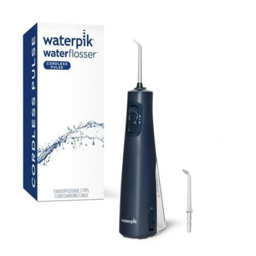 Color Blue Waterpik Cordless Pulse Rechargeable Portable Water Flosser for Teeth, Gums, Braces Care and Travel with 2 Flossing Tips, Waterproof, ADA Accepted, WF-20 Blue
