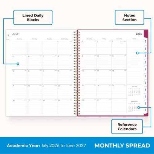 Blue Sky 2026-2027 Weekly and Monthly Academic Year Planner Calendar, July 2026 - June 2027, 8.5 x 11, Flexible Pocket Cover, Wirebound, Storage Pocket, Laminated Tabs, Mahalo