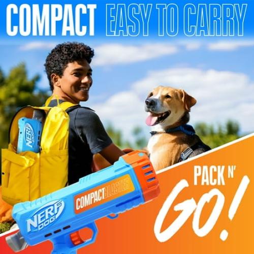 Nerf Dog Compact Blaster Tennis Ball Launcher for Dogs with 2 Balls, 12 inch