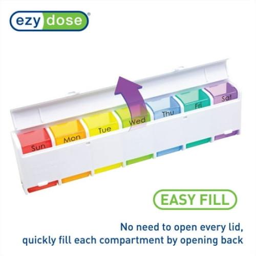 Multicolor Ezy Dose Ezy Fill Weekly 14-Day Pill Organizer, Pop-Out Compartments, Rainbow