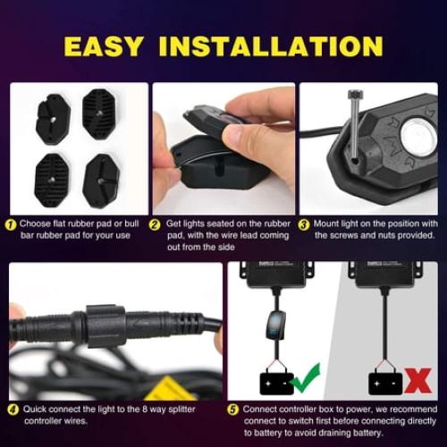 Nilight RGB Led Rock Lights Kit, 4 pods Underglow Multicolor Neon Light Pod with Bluetooth App Control Flashing Music Mode Wheel Well Light for Truck ATV UTV RZR SUV
