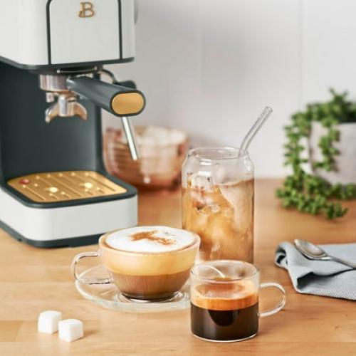 Beautiful Slim Espresso Maker with 20-Bar Pressure, White Icing by Drew Barrymore