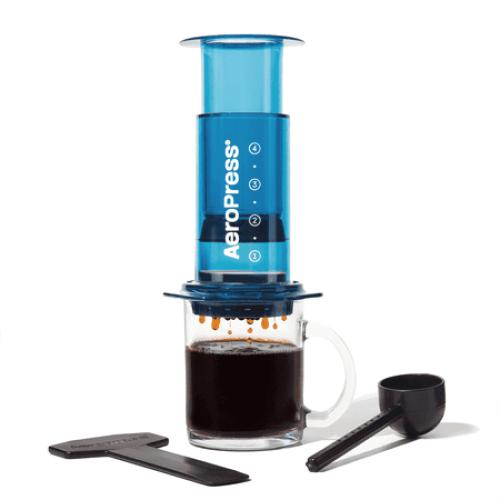 (MISSING SCOOPER)AeroPress Clear Coffee Press – 3 in 1 Brew Method with French Press and Espresso – Full Bodied Without Grit – Portable Maker with Clear Body, Blue