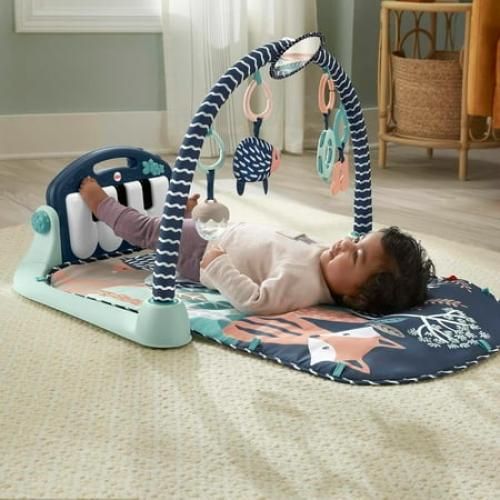 Fisher-Price Baby Gym Playmat With Kick & Play Piano And Tummy Time Toys, Navy Fawn