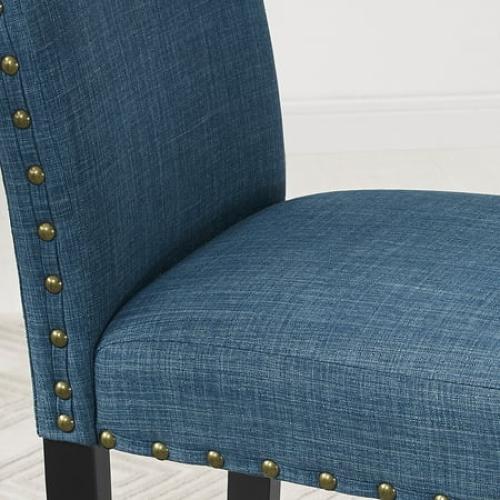Roundhill Furniture Biony Fabric Bar Stool with Nailhead Trim in Blue (Set of 2)