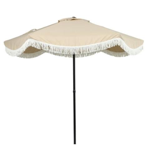 Better Homes & Gardens 7.5' Beige Scallop with Cream Fringe Patio Umbrella