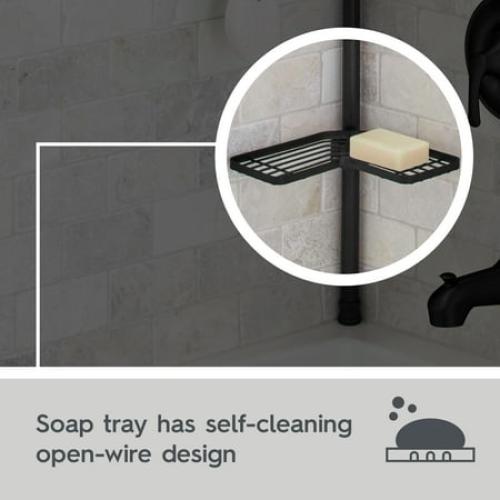 Better Homes & Gardens Tension Pole Shower Caddy, Resists Rust, 3 Tier Caddy, 5 - 9 ft, Matte Black