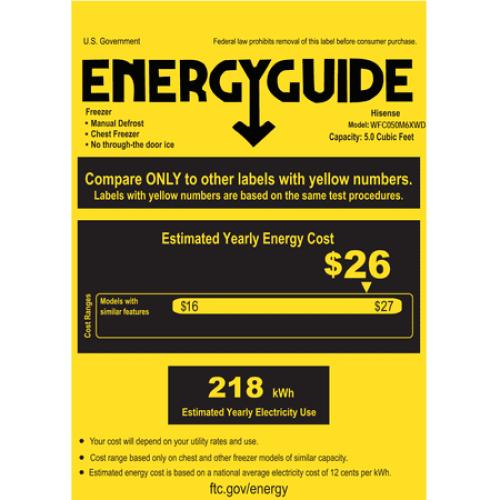 Hisense 5 Cu ft Garage Ready Chest Freezer, White Model WFC050M6XWD